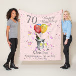 70th Birthday Celebration Pink Fleece Blanket<br><div class="desc">A stylish 70th Happy birthday age witket. Features an ice bucket with a bottle of fizz, flute glasses, balloons and confetti all on a pale pink background with silver colored text. Perfect as a gift to celebrate a 70th birthday, something that they can cherish and snuggle up with. would be...</div>