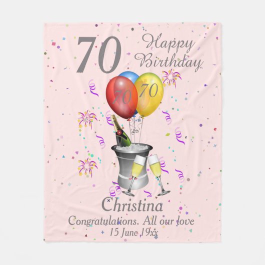 70th Birthday Celebration Pink Fleece Blanket (Voorkant)