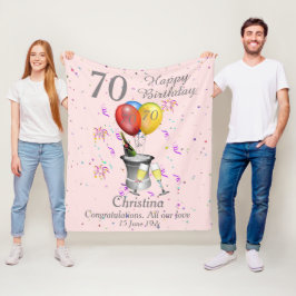 70th Birthday Celebration Pink Fleece Blanket Deken