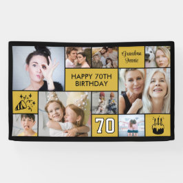70th Birthday Custom Photo Collage Black Gold Spandoek
