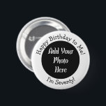 70th Birthday Custom Photo Template Pin Button<br><div class="desc">Aangepaste 70e verjaardag fotofeesten. Voeg de Buttonnen van de Speld met een Afbeelding en uw Bericht toe om de Persoonlijke Favors van de Partij te hebben.</div>