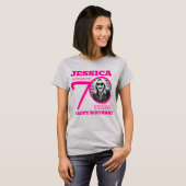 70th Birthday doubled sided photo name pink text T-shirt (Voorkant volledig)