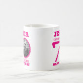 70th Birthday dubbelzijdige foto naam roze tekst Koffiemok (Center)