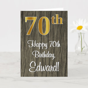 70th Birthday: Elegant Faux Gold Look #, Faux Wood Kaart