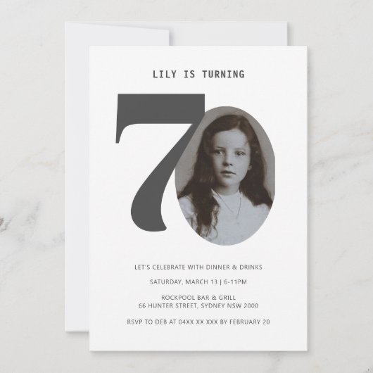 70th Birthday Foto Uitnodiging (Voorkant)