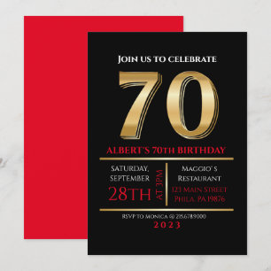 70th Birthday Gold Black Party Invitation Kaart