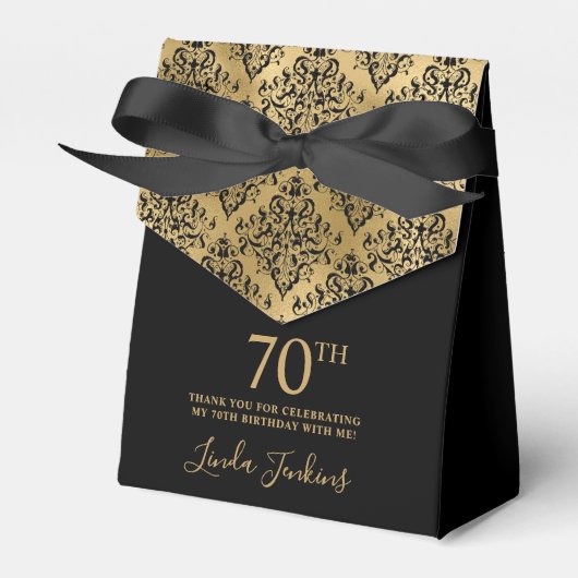 70th Birthday Gold Damask Thank You Bedankdoosjes (Voorkant Zijde)