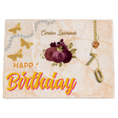 70th Birthday & Gold Foil Balloon, Burgundy Roses  Groot Cadeauzakje (Voorkant)