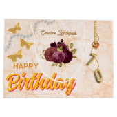 70th Birthday & Gold Foil Balloon, Burgundy Roses  Groot Cadeauzakje (Achterkant)