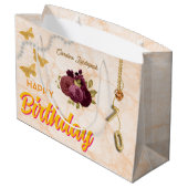 70th Birthday & Gold Foil Balloon, Burgundy Roses  Groot Cadeauzakje (Achterkant Gekanteld)