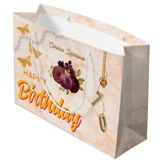 70th Birthday & Gold Foil Balloon, Burgundy Roses Groot Cadeauzakje (Achterkant Gekanteld)