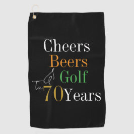 70th Birthday Golf Cheers and Beers Black Gold Golfhanddoek