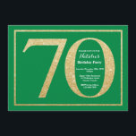 70th Birthday Green en Gold Glitter Kaart<br><div class="desc">70e uitnodiging van de verjaardag. De Groene en Gouden Glitter Birthday Party nodigt met Groene Achtergrond uit. Verrassende verjaardag. Volwassen verjaardag. Mannen of Vrouwen Bday Bash Party. Voor verdere aanpassing,  te klikken gelieve de knoop "van de Aanpassing het"en ons ontwerphulpmiddel te gebruiken om deze sjabloon te wijzigen.</div>