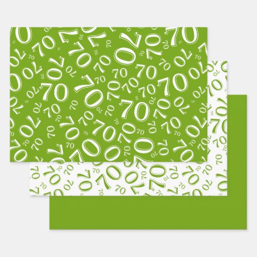 70th Birthday Green & White Number Pattern 70 Inpakpapier Vel (Set)