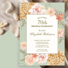 70th Birthday Invitation Autumn Colors Floral Sage Kaart