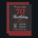 70th Birthday Invitation Black and Red Kaart<br><div class="desc">70e verjaardag uitnodiging met zwarte en rode Chevron. Chalkboard. Volwassen verjaardag. Man of vrouwen uitgenodigd. Voor verdere aanpassing,  te klikken gelieve de knoop "van de Aanpassing het"en ons ontwerphulpmiddel te gebruiken om deze sjabloon te wijzigen.</div>