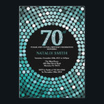 70th Birthday Invitation Black en Blauwgroen Glitt Kaart<br><div class="desc">70e uitnodiging van de verjaardag. Zwart en Blauwgroen glitter. Blauwgroen diamant. Volwassenenfeest. Voor mannen of vrouwen. Voor verdere aanpassing,  te klikken gelieve de knoop "van de Aanpassing het"en ons ontwerphulpmiddel te gebruiken om deze sjabloon te wijzigen.</div>