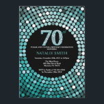 70th Birthday Invitation Black en Blauwgroen Glitt Kaart<br><div class="desc">70e uitnodiging van de verjaardag. Zwart en Blauwgroen glitter. Blauwgroen diamant. Volwassenenfeest. Voor mannen of vrouwen. Voor verdere aanpassing,  te klikken gelieve de knoop "van de Aanpassing het"en ons ontwerphulpmiddel te gebruiken om deze sjabloon te wijzigen.</div>