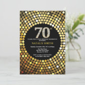 70th Birthday Invitation Black en Gold Glitter Kaart (Staand voorkant)