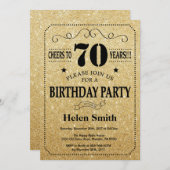 70th Birthday Invitation Black en Gold Glitter Kaart (Voorkant / Achterkant)