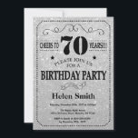 70th Birthday Invitation Black en Silver Glitter Kaart<br><div class="desc">70e verjaardag Uitnodiging Black en Silver Glitter Typografie. Zwart en zilver glitter achtergrond. Volwassen verjaardag. Mannelijke Mannen of vrouwen: Birthday. Kinder jongen of meisje Lady Teen Teenage Bday Invite. 13e 15e 16e 18e 21e 30e 40e 50e 60e 70e 80e 90e 100e. Elke leeftijd. Voor verdere aanpassing, te klikken gelieve de...</div>