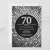 70th Birthday Invitation Black en Silver Glitter Kaart (Voorkant)