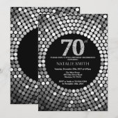 70th Birthday Invitation Black en Silver Glitter Kaart (Voorkant / Achterkant)