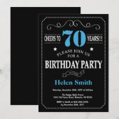 70th Birthday Invitation Blue en Black Chalkboard Kaart (Voorkant / Achterkant)