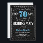70th Birthday Invitation Blue en Black Chalkboard Kaart<br><div class="desc">70e verjaardag Uitnodiging blauw en zwarte Typografie. Chalkboard. Zwart-witte achtergrond. Volwassen verjaardag. Mannelijke Mannen of vrouwen: Birthday. Kinder jongen of meisje Lady Teen Teenage Bday Invite. 13e 15e 16e 18e 21e 30e 40e 50e 60e 70e 80e 90e 100e. Elke leeftijd. Voor verdere aanpassing, te klikken gelieve de knoop "van de...</div>
