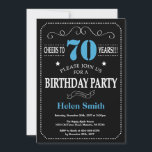 70th Birthday Invitation Blue en Black Chalkboard Kaart<br><div class="desc">70e verjaardag Uitnodiging blauw en zwarte Typografie. Chalkboard. Zwart-witte achtergrond. Volwassen verjaardag. Mannelijke Mannen of vrouwen: Birthday. Kinder jongen of meisje Lady Teen Teenage Bday Invite. 13e 15e 16e 18e 21e 30e 40e 50e 60e 70e 80e 90e 100e. Elke leeftijd. Voor verdere aanpassing, te klikken gelieve de knoop "van de...</div>