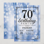 70th Birthday Invitation Blue Glitter Kaart (Voorkant / Achterkant)