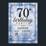 70th Birthday Invitation Blue Glitter Kaart<br><div class="desc">70th Birthday Invitation met Blue String Lights met Blue Glitter Background. Blauwe verjaardag. Volwassen verjaardag. Mannen of vrouwen uitgenodigd. 13e 15e 16e 18e 21e 30e 40e 50e 60e 70e 90e 100e, elke leeftijd. Voor verdere aanpassing, te klikken gelieve de knoop "van de Aanpassing het"en ons ontwerphulpmiddel te gebruiken om deze...</div>