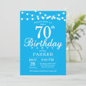 70th Birthday Invitation Blue Kaart (Staand voorkant)