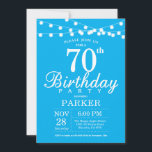 70th Birthday Invitation Blue Kaart<br><div class="desc">70e verjaardag Uitnodiging met de Lichten van het Koord. Blauwe achtergrond. Mannen of vrouwen op zaterdag. 13e 15e 16e 18e 21e 30e 40e 50e 60e 70e 90e 100e, elke leeftijd. Voor verdere aanpassing, te klikken gelieve de knoop "van de Aanpassing het"en ons ontwerphulpmiddel te gebruiken om deze sjabloon te wijzigen....</div>