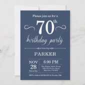 70th Birthday Invitation Blue Kaart (Voorkant)