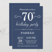 70th Birthday Invitation Blue Kaart (Voorkant / Achterkant)