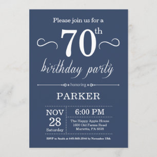 70th Birthday Invitation Blue Kaart