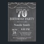 70th Birthday Invitation Chalkboard String Lights Kaart<br><div class="desc">70e verjaardag Uitnodiging met zwarte en witte achtergrond van alkboard. Koord lichten. Volwassen verjaardag. Mannelijke Mannen of vrouwen: Birthday. Voor verdere aanpassing,  te klikken gelieve de knoop "van de Aanpassing het"en ons ontwerphulpmiddel te gebruiken om deze sjabloon te wijzigen.</div>