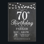 70th Birthday Invitation Chalkboard String Lights Kaart<br><div class="desc">70th Birthday Invitation with Chalkboard String Lights. 16e 18e 21e 30e 40e 50e 60e 70e 90e 100e,  elke leeftijd. Voor verdere aanpassing,  te klikken gelieve de knoop "van de Aanpassing het"en ons ontwerphulpmiddel te gebruiken om deze sjabloon te wijzigen.</div>