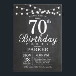 70th Birthday Invitation Chalkboard String Lights Kaart<br><div class="desc">70th Birthday Invitation with Chalkboard String Lights. 16e 18e 21e 30e 40e 50e 60e 70e 90e 100e,  elke leeftijd. Voor verdere aanpassing,  te klikken gelieve de knoop "van de Aanpassing het"en ons ontwerphulpmiddel te gebruiken om deze sjabloon te wijzigen.</div>