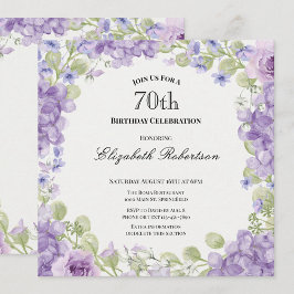 70th Birthday Invitation Elegant Purple Floral Kaart