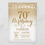 70th Birthday Invitation Gold String Lights Kaart<br><div class="desc">70e verjaardag Uitnodiging met Gold String Lights. Gouddag. Volwassen verjaardag. Mannen of vrouwen uitgenodigd. 13e 15e 16e 18e 21e 30e 40e 50e 60e 70e 90e 100e,  elke leeftijd. Voor verdere aanpassing,  te klikken gelieve de knoop "van de Aanpassing het"en ons ontwerphulpmiddel te gebruiken om deze sjabloon te wijzigen.</div>