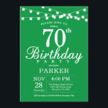 70th Birthday Invitation Green Kaart<br><div class="desc">70e verjaardag Uitnodiging met de Lichten van het Koord. Groene achtergrond. Mannen of vrouwen op zaterdag. 13e 15e 16e 18e 21e 30e 40e 50e 60e 70e 90e 100e, elke leeftijd. Voor verdere aanpassing, te klikken gelieve de knoop "van de Aanpassing het"en ons ontwerphulpmiddel te gebruiken om deze sjabloon te wijzigen....</div>