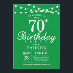70th Birthday Invitation Green Kaart<br><div class="desc">70e verjaardag Uitnodiging met de Lichten van het Koord. Groene achtergrond. Mannen of vrouwen op zaterdag. 13e 15e 16e 18e 21e 30e 40e 50e 60e 70e 90e 100e, elke leeftijd. Voor verdere aanpassing, te klikken gelieve de knoop "van de Aanpassing het"en ons ontwerphulpmiddel te gebruiken om deze sjabloon te wijzigen....</div>