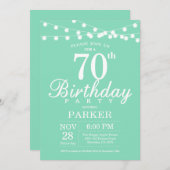 70th Birthday Invitation Mint Green Kaart (Voorkant / Achterkant)