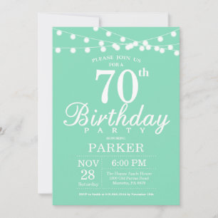 70th Birthday Invitation Mint Green Kaart