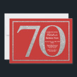 70th Birthday Invitation Red en Silver Glitter Kaart<br><div class="desc">70e uitnodiging van de verjaardag. De Rode en Zilveren Glitter Partij van de Dagen nodigt met Rode Achtergrond uit. Verrassende verjaardag. Volwassen verjaardag. Mannen of Vrouwen Bday Bash Party. Voor verdere aanpassing,  te klikken gelieve de knoop "van de Aanpassing het"en ons ontwerphulpmiddel te gebruiken om deze sjabloon te wijzigen.</div>