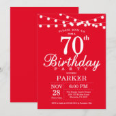70th Birthday Invitation Red Kaart (Voorkant / Achterkant)