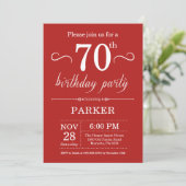 70th Birthday Invitation Red Kaart (Staand voorkant)