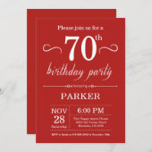 70th Birthday Invitation Red Kaart (Voorkant / Achterkant)